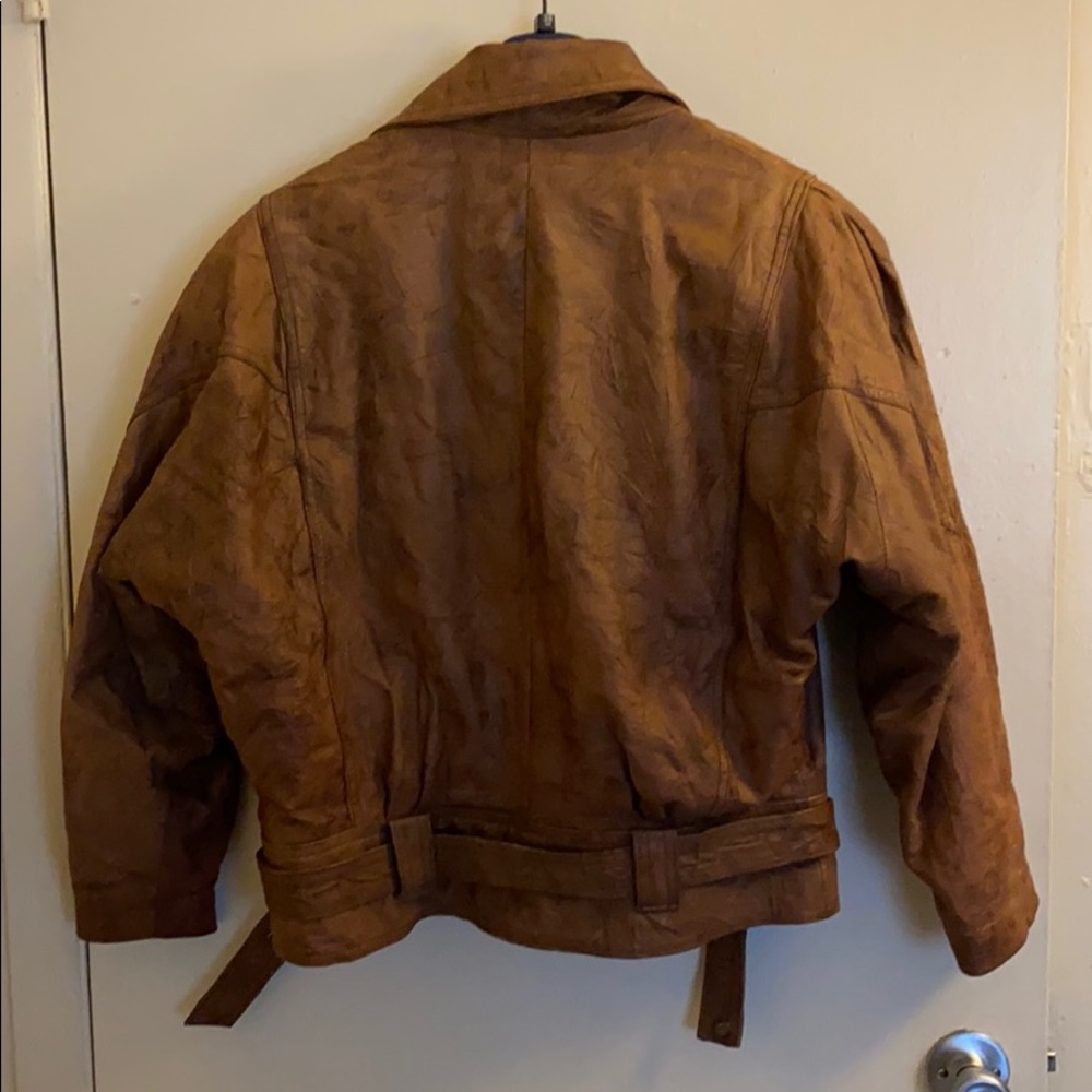 Women’s cropped vintage brown leather jacket- s - Picture 2 of 12